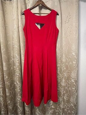 Tatyana Red Midi Dress with Front Keyhole
